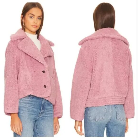 Free People Joplin Cozy Sherpa Faux Fur Teddy Jacket in Smoked Pink, XS NWT - Picture 2 of 13